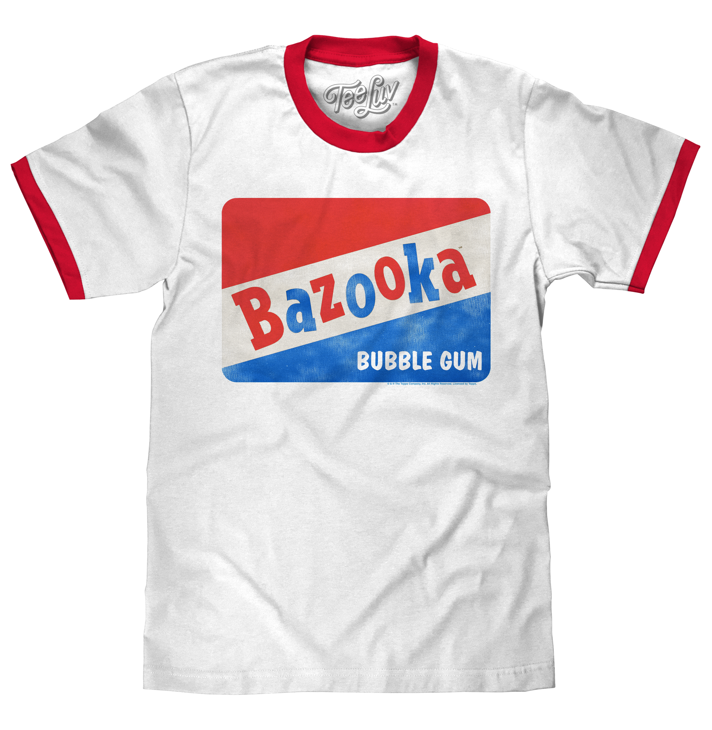 Topps Bazooka Bubble Gum Ringer T-Shirt- Red and White