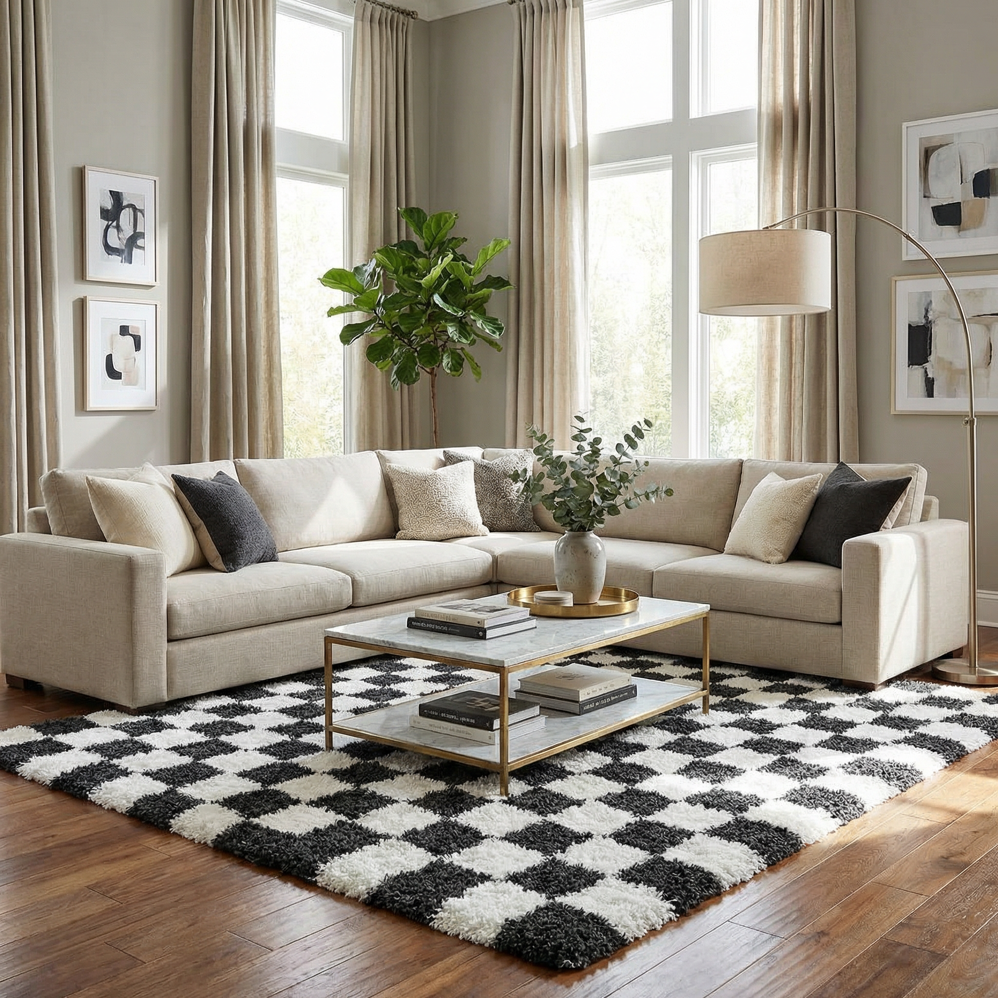 Atira Black & White Checkered Area Rug